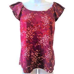 Elle Women’s Med Burgundy Blouse with Scalloped Frilly Shoulders & Keyhole Back